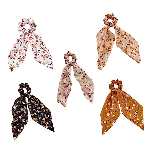 SHERCHPRY 5stücke Bandana Scrunchy Mit Blumenmuster Bedruckte Haargummis Für Frauen Pferdeschwanzhalter Mit Guter Elastizität von SHERCHPRY