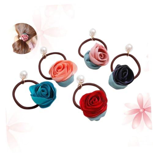 SHERCHPRY 5stücke Haargummis Mit Blumen Elastische Haarringe Pferdeschwanzseile Perlen-haarband Haar-accessoires Für Junge Mädchen Und Junge Mädchen von SHERCHPRY