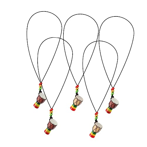 SHERCHPRY 5 Stück Teiliges Set Afrikanische Mini Handtrommel Anhänger Halskette Kreatives Design Holzfarben Mischfarbe Langlebiges Material von SHERCHPRY