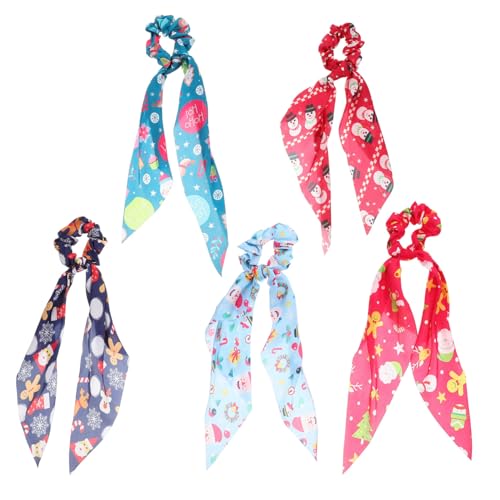 SHERCHPRY 5 Stück Teiliges Weihnachts Haargummis mit Schneeflockenmuster Elastische Langlebige Haarringe für Damen Weihnachtlicher Haarschmuck Leuchtenden Farben Komfortabel und Festlich von SHERCHPRY