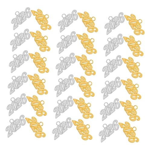 SHERCHPRY 50 Stück Abschlusskappen Quasten Anhänger Jahr Zahlen Schmuck DIY Anhänger für Halsketten Armbänder Ohrringe Abschlussfeier Dekorationen in Gold und Silber von SHERCHPRY