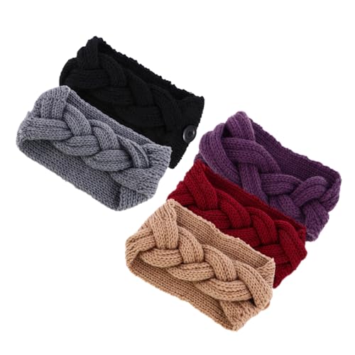 SHERCHPRY 5St gestrickte Kopfbedeckung Make-up-Stirnband Haarschmuck für Frauen Häkelnadel Haarbänder Frauen Knopf Stirnband gestricktes Stirnband mit Häkelknöpfen Winter Schal von SHERCHPRY