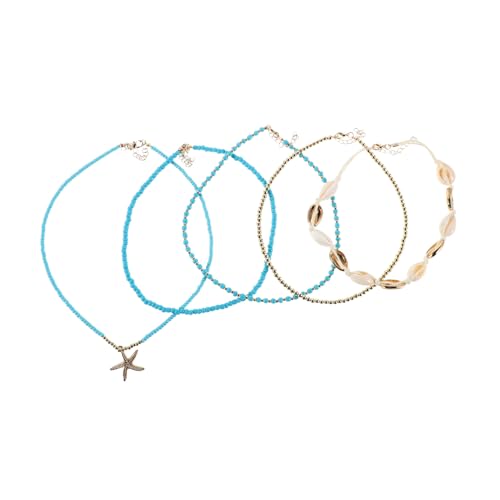 SHERCHPRY 5stücke Teilige Bohemian Mehrschichtige Halsketten Mit Muscheln Und Sternen Und Reisperlen Modischer Schmuck Für Frauen Strand Sommer Und Freizeitkleidung von SHERCHPRY