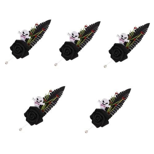 SHERCHPRY 5st Halloween-rosenbrosche Karikatur Gespenster-brosche Bonbonschale Bonbonbeutel Trichter Segelboot Dekoration Runde Manschettenknöpfe Süßer Kamm Gefälscht Party Black Seidenblume von SHERCHPRY