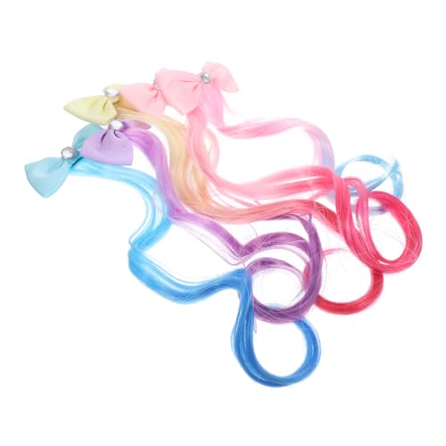 SHERCHPRY 5stücke Bunte Haarverlängerungen Für Mädchen Haarschmuck Haarverlängerungen Extensionsclips Haarverlängerungsclips Mit Schleife Und Lockigen Perücken von SHERCHPRY