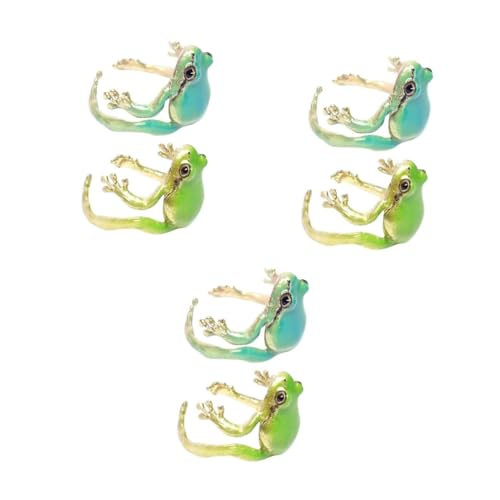 SHERCHPRY 6 Stck Verstellbare Offene Frosch Ringe Damen Schmuck mit Niedlichem Tierdesign Handgefertigt Einzigartige Grüne Tier Statement Ringe Passend für Verschiedene Fingergrößen von SHERCHPRY