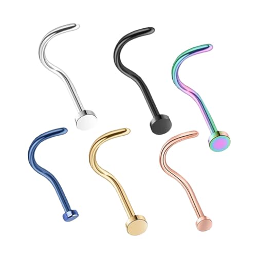 SHERCHPRY 6 Stück Teiliges Flache Nasenstecker aus Edelstahl Modische Nasenringe in Silber Schwarz Gold Blau Bunt Roségold Hautfreundliche Glatte Oberfläche Langlebiger Schmuck für Damen von SHERCHPRY