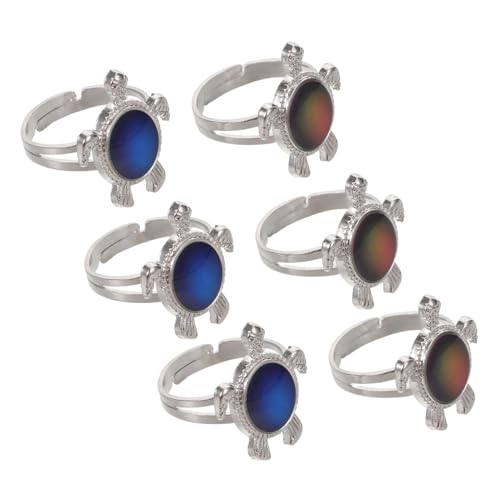 SHERCHPRY 6 Stück Teiliges Verstellbares Schildkröten-stimmungsring Mädchen Temperaturfühlende Farbwechselringe Lustiger Emotionstracker Schmuck Party- für Geburtstage von SHERCHPRY