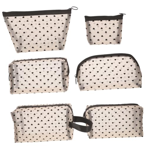SHERCHPRY 6 Teilige Make Up Aufbewahrungstasche Klein Kosmetik Für Damen Reißverschluss Make Up Tasche Netz Make Up Taschen Mit Reißverschluss Netz Herz von SHERCHPRY