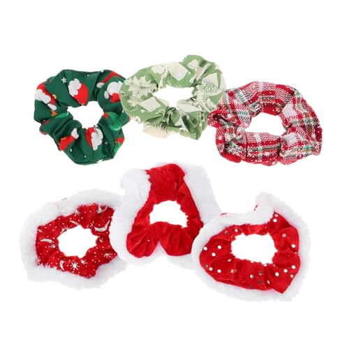 SHERCHPRY 6stücke Elastische Haargummis Im Weihnachtsstil Satinhaargummis Mit Weißem Pelzbesatz Haarschlaufe Für Pferdeschwanz Weihnachtshaarbänder Für Frauen Verschiedenen Farben von SHERCHPRY