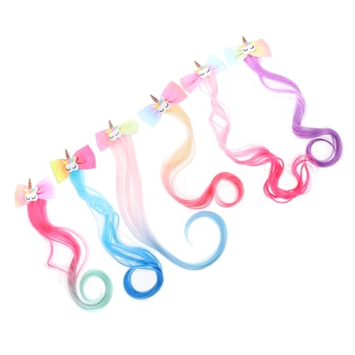 SHERCHPRY 6stücke Haarnadeln Für Junge Mädchen Perücken Bunte Haar Extensions Clip Einhorn Bogen Clips Für Kinderkopfschmuck von SHERCHPRY