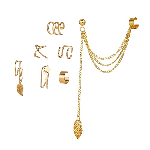 SHERCHPRY 7 Stück Teiliges Boho Ohrclip Set Damen Goldfarbene Metall Ear Piercing Kettenohrringe Sternmotiv Wiederverwendbarer Ohrschmuck für Party Hochzeit Alltag von SHERCHPRY