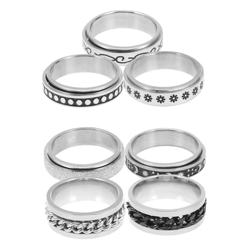 SHERCHPRY 7 Stück Teiliges Drehbarer Titanstahl Ringe Punkiger Stressabbau Fidget Ring Langlebiger Finger Schmuck für Frauen Modisch und Rostfrei für Partys und Besondere Anlässe von SHERCHPRY