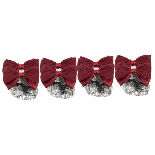 SHERCHPRY 8 Stk Haarnadel Frauen Haarschleife Haarknoten Bowknot-abdeckung Haarknoten Abdecknetz Frauen Haarknoten Clip Haarspangen Netz Haarschmuck Krawatte Fräulein Blütenkopf Stoff Rot von SHERCHPRY