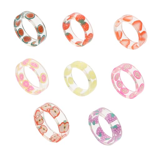 SHERCHPRY 8stücke Obstmuster Ringe Aus Harz Für Frauen Mädchen Dekorativer Schmuck Party Requisiten Alltagskleidung von SHERCHPRY