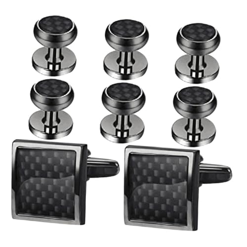 SHERCHPRY 8 Stück Teiliges Manschettenknopf und Tuxedo Set für Herren Langlebigem Kupfer Klassische Schwarze Hemdmanschettenknöpfe Elegantes Accessoire für Hochzeit Business Formelle von SHERCHPRY