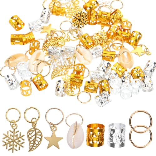 SHERCHPRY 80 Stück Dreadlock Zubehör Metallische Haarperlen und Ringe für DIY Flechtfrisuren Verstellbare Dreadlocks Schmuckstücke Bunte Haarschmuck für Verschiedene Haarfarben und Stile von SHERCHPRY