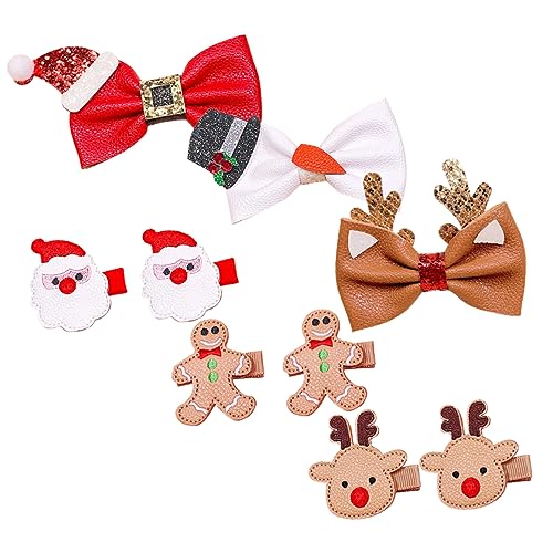 SHERCHPRY 9 Stück Teiliges Weihnachts Haarspangen aus Kunstleder mit Rentier Schneemann Schleifen Kleine Festliche Haarklammern für Mädchen Damen Bunte Xmas Haaraccessoires für Party und von SHERCHPRY