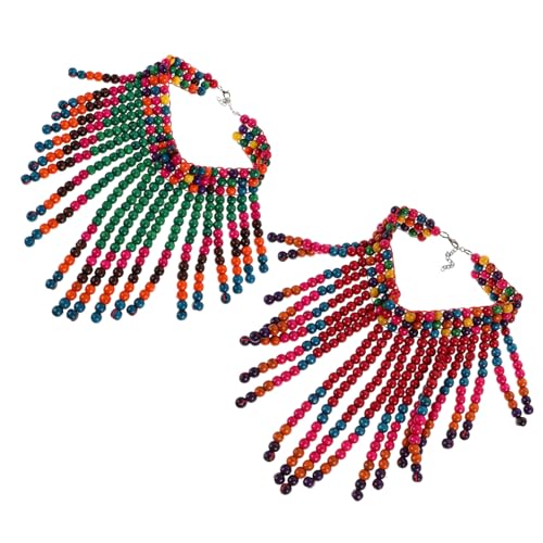 SHERCHPRY Afrikanische Halskette für Frauen Bunte Holzperlen Handgefertigt mit Quaste Dreieckstuch Design Leicht Vielseitig für Büro Urlaub Party und Alltag von SHERCHPRY