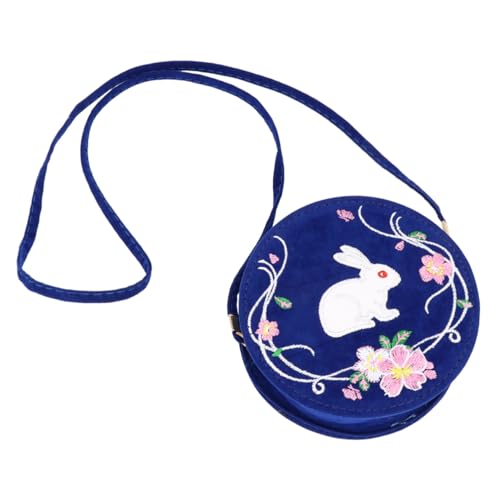 SHERCHPRY Antike Bestickte Samt umhängetasche Damen Rundes Design Atmungsaktiv Komfortabel mit Reißverschluss und Klassischer Kaninchenstickerei für Alltag und Freizeit von SHERCHPRY