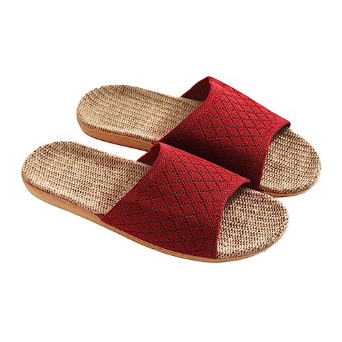 SHERCHPRY Atmungsaktive Leinen Hausschuhe Für Damen Und Herren Rutschfeste Komfortable Sommerpantoffeln Mit Schweißabsorption Für Drinnen Leichte Und Langlebige Schuhe in Rot von SHERCHPRY