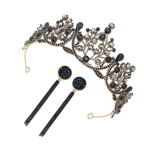 SHERCHPRY Barock Braut Tiara Krone Set mit Ohrringen Vintage Schwarzes Haaraccessoire Luxuriöses Teiliges Brautschmuck Set für Hochzeit Geburtstag Damen und Brautjungfern von SHERCHPRY
