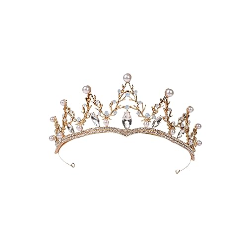 SHERCHPRY Barock Kristallkrone Hochzeit Tiara Damen Retro Rundes Diadem Braut Haarschmuck Elegant Glänzend Goldfarben von SHERCHPRY