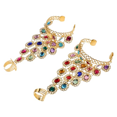 SHERCHPRY Bauchtanz Armband mit Ring Handgefertigte Handkette mit Funkelnden Strasssteinen Langlebiges Ethno-schmuckstück für Tanzaufführungen Hochzeiten und Festivals von SHERCHPRY