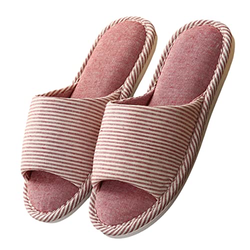 SHERCHPRY Baumwoll Hausschuhe Damen Atmungsaktive Rutschfeste Indoor und Outdoor Slipper mit Flachem Absatz Langlebiges Material Ganzjährig Tragbar Rosa von SHERCHPRY