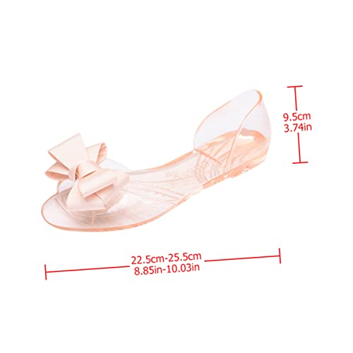 SHERCHPRY Beige Flache Damen Jelly Sandalen mit Schleife Kreative Sommer Strandschuhe Atmungsaktiv und Leicht für Strand und Alltag von SHERCHPRY