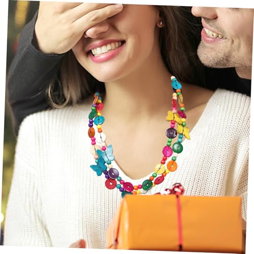 SHERCHPRY Boho Lange Kokosnussschalen Halskette mit Bunten Schmetterlingsanhängern Mehrlagiger Statement Choker Handgefertigter Holzperlen Schmuck für Damen und Herren Urlaub Accessoire von SHERCHPRY