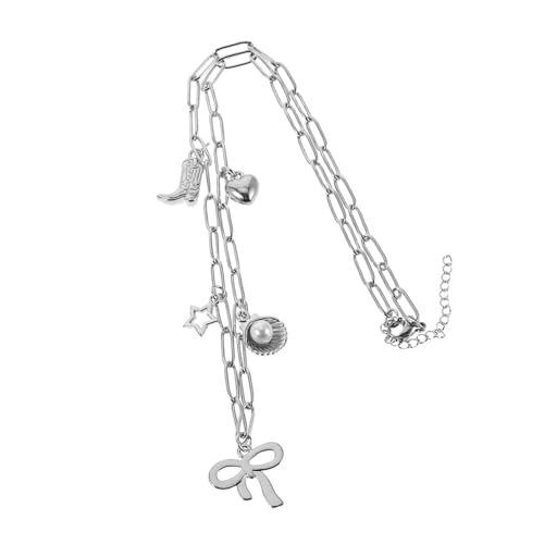 SHERCHPRY Bowknot Cowgirl Pendant Necklace mit Herz Stern und Muschel Charms aus Edelstahl Western Schmuck für Frauen und Mädchen Langlebiger Country Style Accessoire von SHERCHPRY