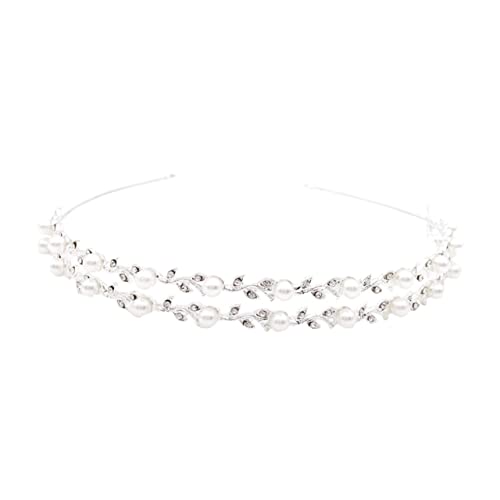 SHERCHPRY Braut Haarreif mit Doppelter Perlen und Strassblatt Verzierung Elegantes Stirnband für Damen und Mädchen Robustes Flexibles Design Passend für Hochzeitsfeiern und Festliche Anlässe von SHERCHPRY