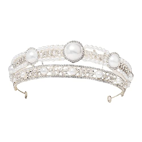 SHERCHPRY Brautkrone mit Perlen und Strasssteinen Silbernes Tiara Haarband Geeignet für Hochzeit Party Cosplay Verstellbar und Bequem für Damen und Mädchen von SHERCHPRY