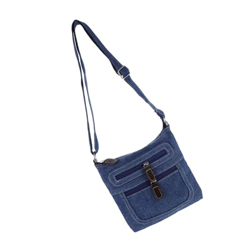 SHERCHPRY Casual Denim Schultertasche Damen Retro Kleine Quadratische Umhängetasche mit Mehreren Reißverschlüssen und Taschen Leichte Vintage Jeans Tasche für Alltag und Freizeit von SHERCHPRY