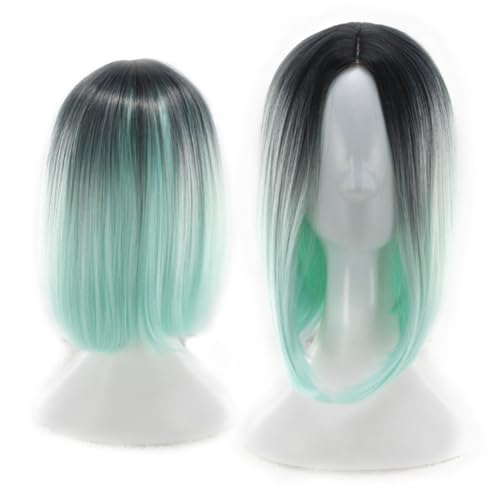 SHERCHPRY Perücke Damen Bob Farbverlauf Cosplay Kunsthaar Kurz Glatt Spitze Hochtemperatur Farbverlauf Hellgrün von SHERCHPRY
