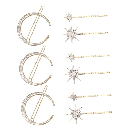 3 Sonne-mond-haarnadel Stern Und Mond Haarnadeln Mondhaar Stern Haarspangen Sternhaarzubehör Gold Bobby Pin Strass-haarspangen Für Frauen Voller Diamant Schmücken Braut Legierung von SHERCHPRY