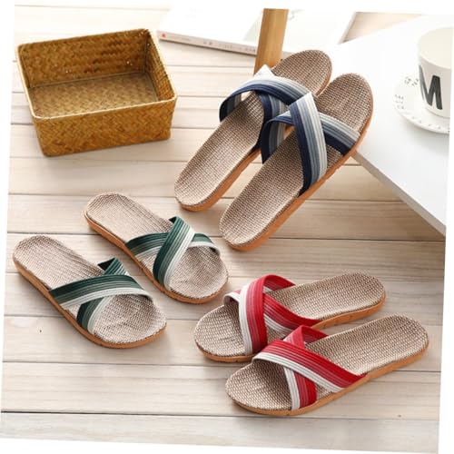 SHERCHPRY Damen Hausschuhe aus Flachs Rutschfeste Indoor Slipper mit Cross design Leichte und Bequeme Pantoffeln in Rot Atmungsaktive Hausschuhe für Zuhause von SHERCHPRY