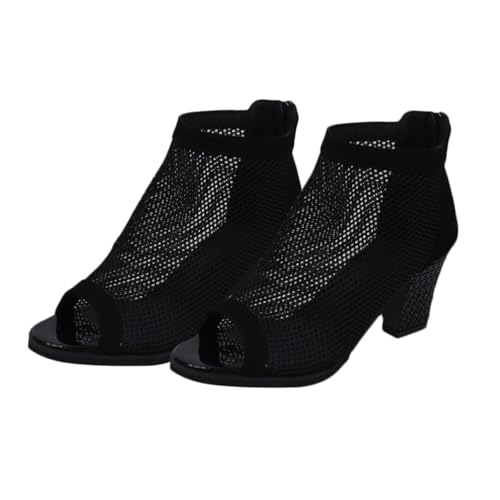 SHERCHPRY Damen High Heel Sandalen mit Grobem Absatz Hohlnetz Design Offene Fish Mouth Spitze Bequeme und Modische Pumps in Schwarz für Alltag und Partys von SHERCHPRY