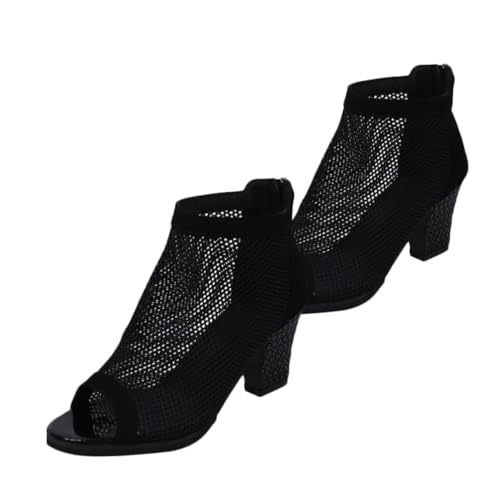 SHERCHPRY Damen High Heel Sandalen mit Grobem Absatz Luftiges Netzdesign Fischmaulförmige Zehenpartie Komfortabel und Modisch Schwarz Vielseitig Kombinierbar für Sommer und Festliche Anlässe von SHERCHPRY