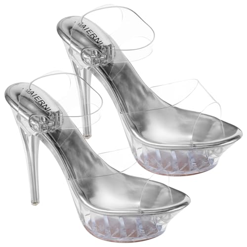 SHERCHPRY Damen High Heels Sandalen Sommer Silber rutschfest Bequeme PVC Gummisohle für Party Reise Alltag von SHERCHPRY