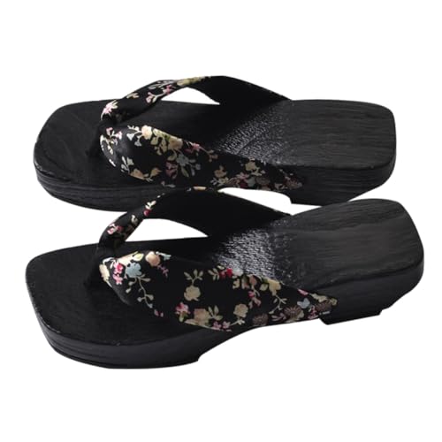SHERCHPRY Clogs Sandalen Hausschuhe 1 Paar Japanische Holzsohle Kreatives Design Atmungsaktiv und Rutschfest Damen Sommer Flip Flops Stoffgürtel Flache Sohle Komfort für Zuhause und Freizeit von SHERCHPRY