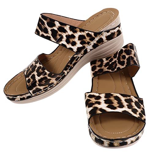 SHERCHPRY Damen Keilabsatz Sandalen Leopard Muster Sommer Strandschuhe Atmungsaktiv Rutschfest Leicht und für Alltag und Freizeit von SHERCHPRY