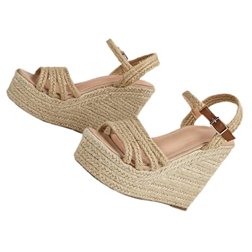 SHERCHPRY Damen Keilsandalen aus Gewebtem Hanfseil Verstellbare Knöchelriemen Atmungsaktive Leichte Sommersandalen für Strand und Freizeit Rustikaler Stil von SHERCHPRY