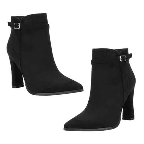 SHERCHPRY Damen Kurzschaft Stiefeletten mit Seitlichem Reißverschluss Stylischer Grober Absatz Hochwertige Veloursleder Optik Atmungsaktiv und Langlebig für Herbst und Winter von SHERCHPRY