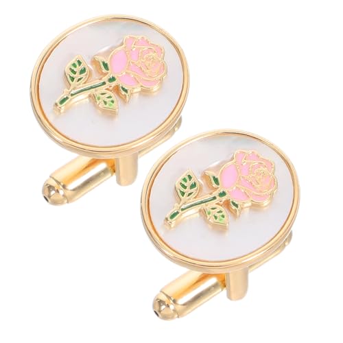 SHERCHPRY Damen Manschettenknöpfe Rosenblüte Goldfarben Französischer Stil Rundes Design Stilvolle Schmuckknöpfe für Hemden mit Doppelmanschetten Hochzeiten und Festliche Anlässe von SHERCHPRY