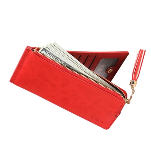 SHERCHPRY Damen Mini Geldbörse Mit Reißverschluss Tragbarer Taschen Organizer Für Reisen Mit Kosmetikspiegel Rot Für Münzen Geldscheine Und Schlüssel von SHERCHPRY