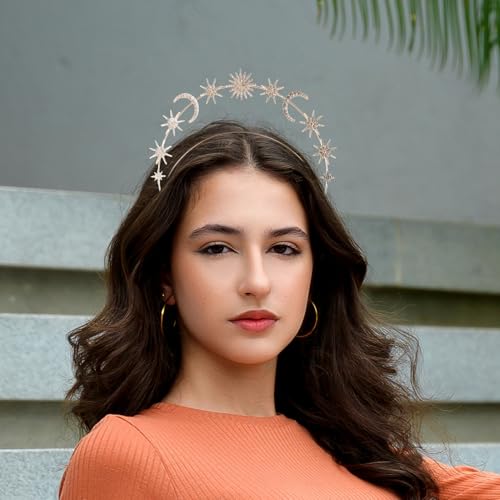 SHERCHPRY Damen Party Haarschmuck Doppelter Metall haarreif mit Mond und Sternen Leichter Bequemer Stirnband Schmuck für Festival Hochzeit und Festliche Anlässe von SHERCHPRY