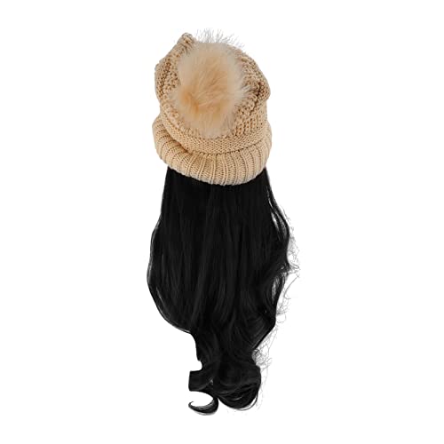 SHERCHPRY Damen Perücke Lockig Abnehmbar Mütze Natürliche Textur Atmungsaktiv Komfortabel Teilig Beige Strickmütze Schwarz Haarteil von SHERCHPRY
