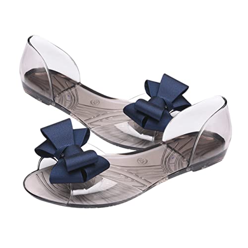 SHERCHPRY Damen Sandalen Flach Sommer Sandaletten Offen mit Schleife Leichte Jelly Schuhe für Strand Freizeit Kreatives Design und Langlebig Passend zu Kleid und Hose Blau von SHERCHPRY